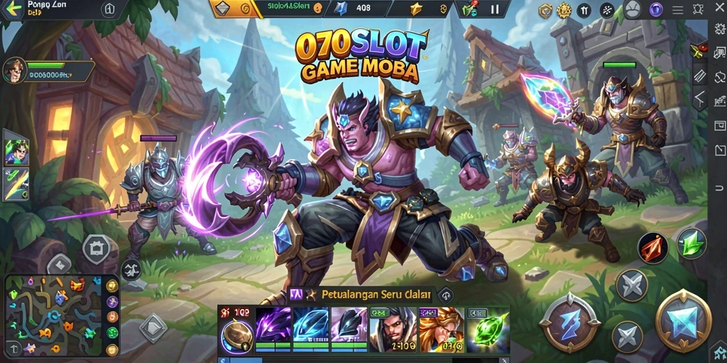 Tampilan gameplay <strong>070SLOT</strong> yang seru dan dinamis dalam mode MOBA.