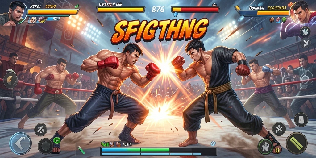 Screenshot utama dari gameplay Fighting yang mendebarkan di 8768.