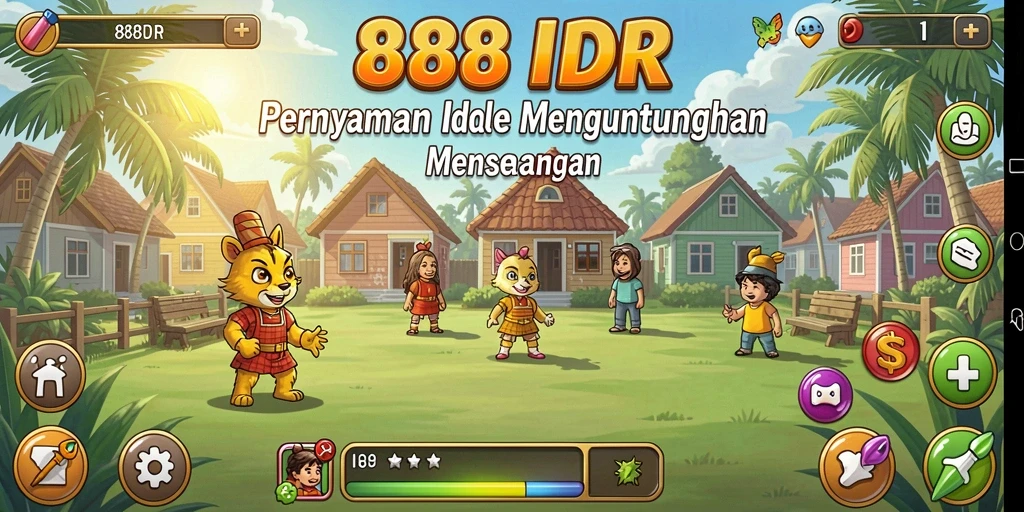 Tampilan gameplay 888IDR menampilkan pengumpulan otomatis sumber daya.