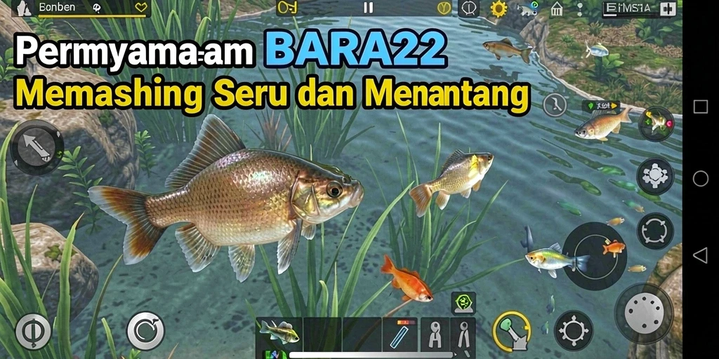 Tampilan gameplay seru dalam BARA22 dengan aktivitas memancing.
