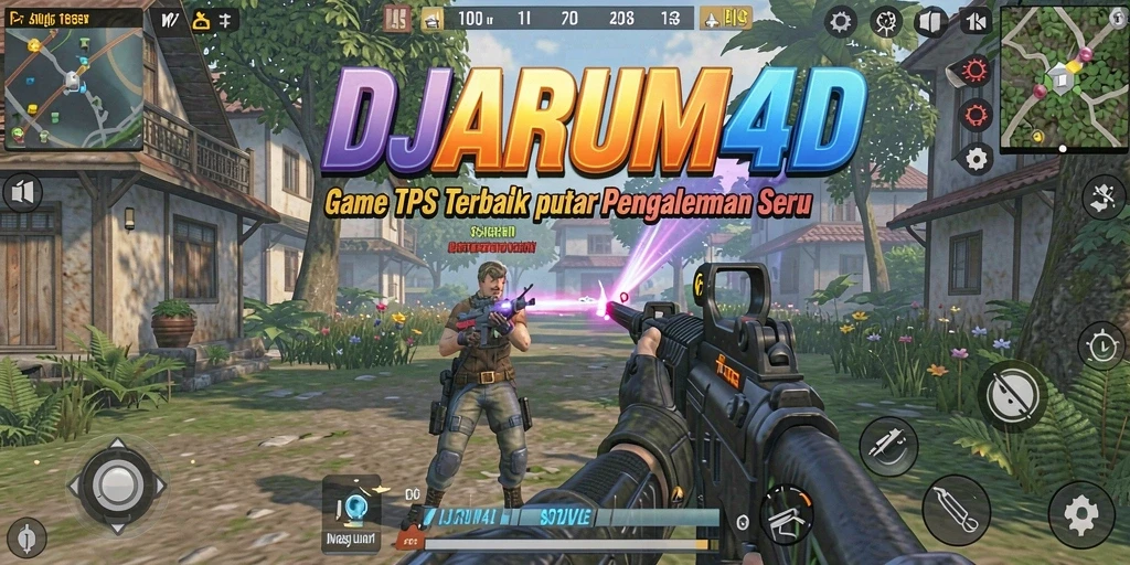 Screenshot utama DJARUM4D menampilkan pertempuran intens dalam game TPS.