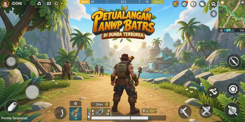 Screenshot menunjukkan pemain menjelajahi dunia terbuka yang luas.