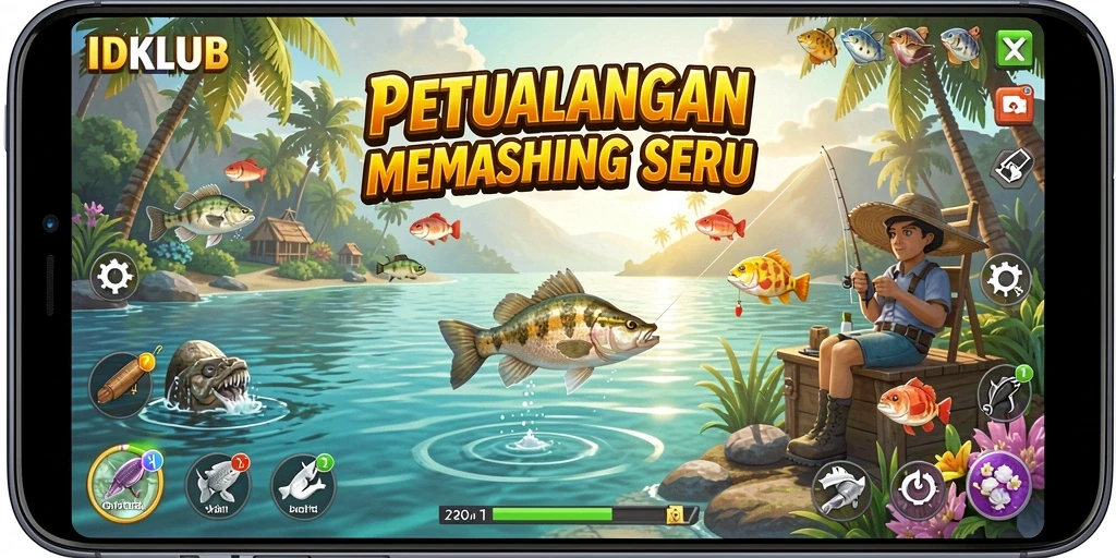 Tampilan gameplay IDKLUB yang menawan saat memancing.