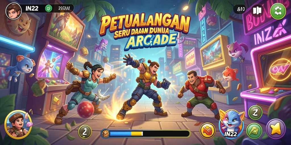 Tangkapan layar gameplay IN22 dengan aksi seru dan penuh warna.