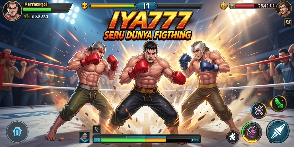 Screenshot IYA777 menampilkan pertarungan intens antara karakter yang beraksi.
