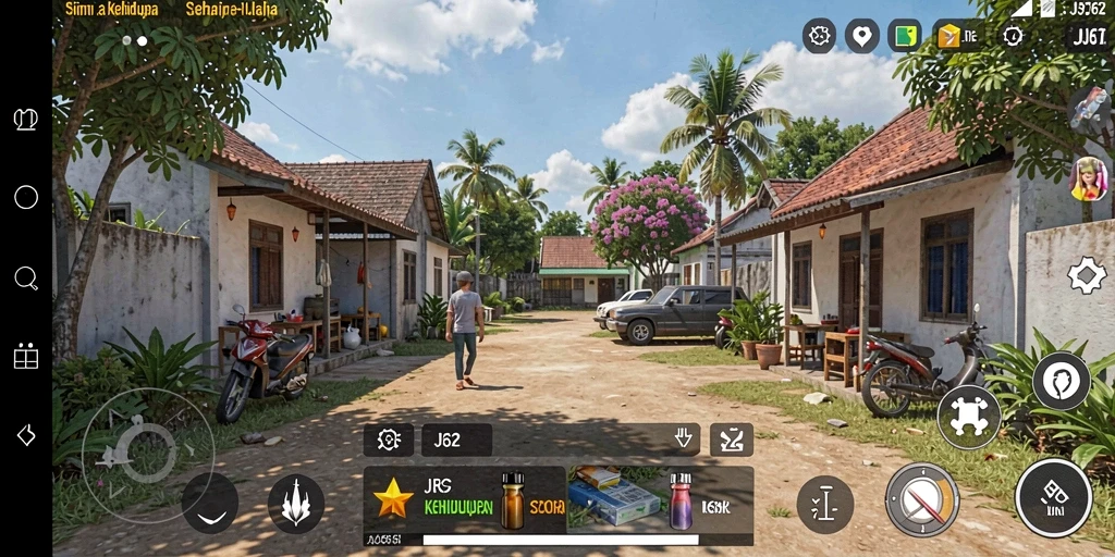 Screenshot gameplay JJ62 menunjukkan karakter yang kustom dan dunia interaktif.