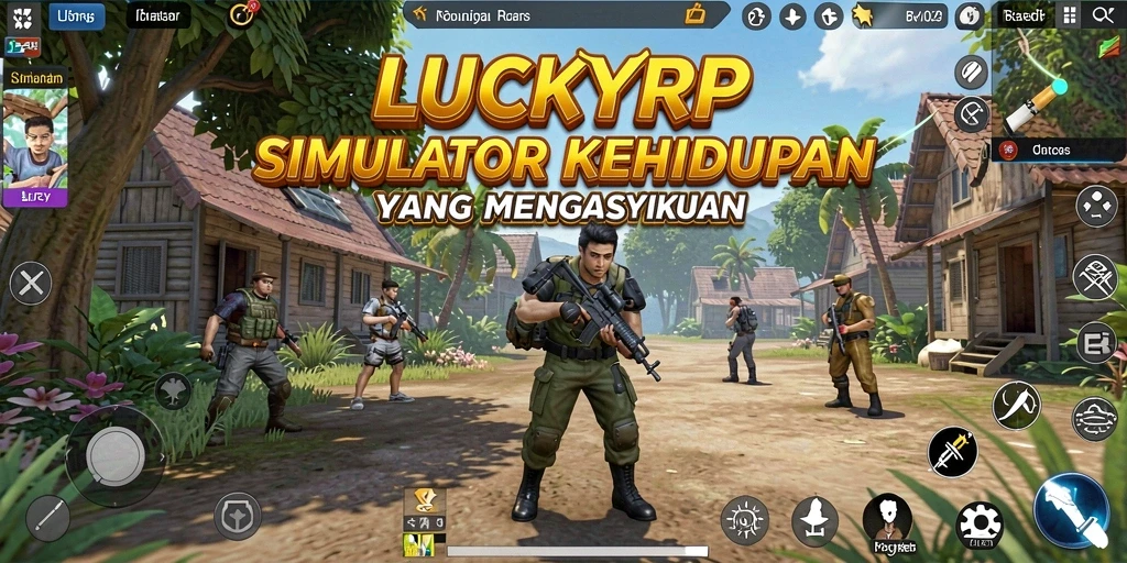 Screenshot gameplay LUCKYRP yang menunjukkan interaksi karakter di dunia virtual.