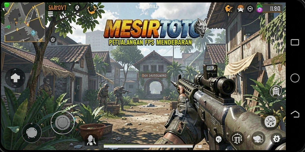 Screenshot gameplay dari MESIRTOTO menampilkan aksi FPS yang mendebarkan.