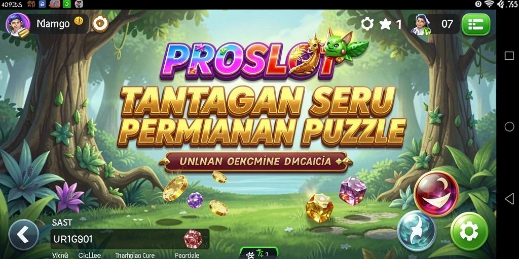 Screenshot gameplay PROSLOT menampilkan teka-teki seru dan interaksi pemain.