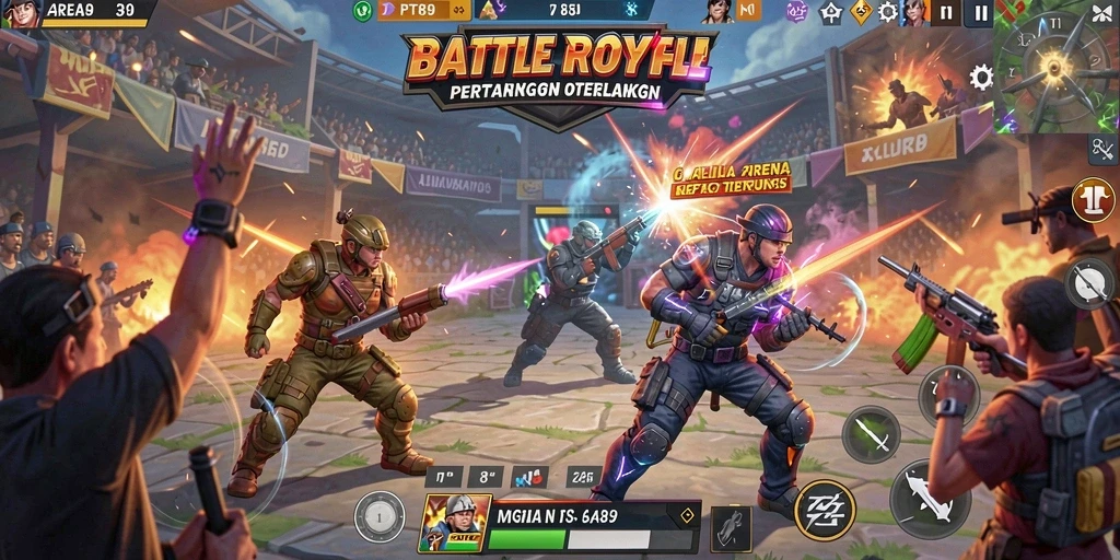 Screenshot PT89 menunjukkan aksi seru dalam game Battle Royale.
