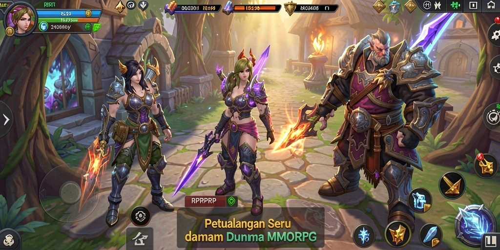 Screenshot gameplay RPRPRP yang menunjukkan aksi pertempuran seru dalam MMORPG.