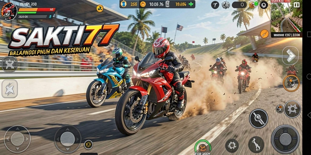 Gameplay SAKTI77 yang mendebarkan dengan balapan motor yang seru.