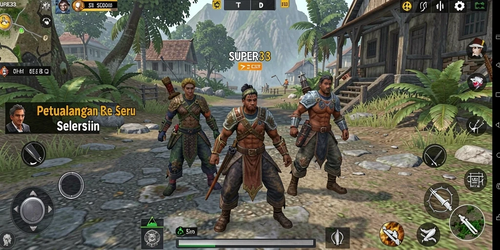 Tangkapan layar gameplay SUPER33 menampilkan aksi petualangan yang seru dan penuh tantangan.