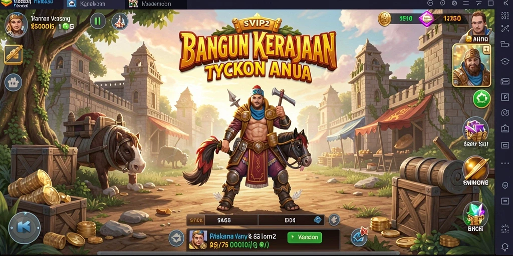 Tampilan gameplay SVIP2 yang menunjukkan pembangunan kerajaan Tycoon.